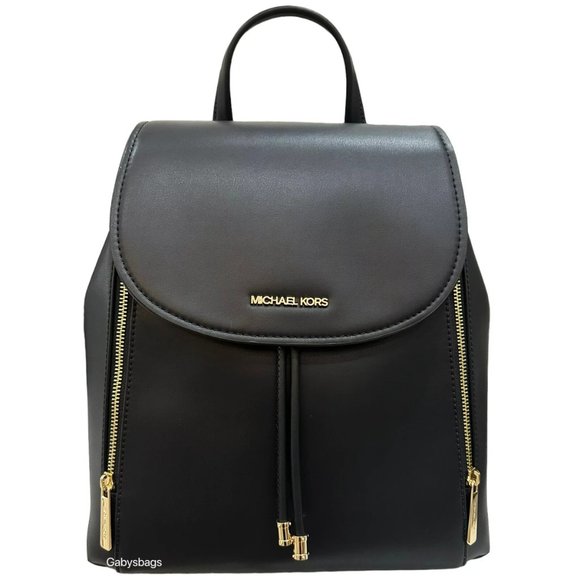 New Michael Kors Phoebe Medium Flap Drawstring Backpack Black - Picture 1 of 6